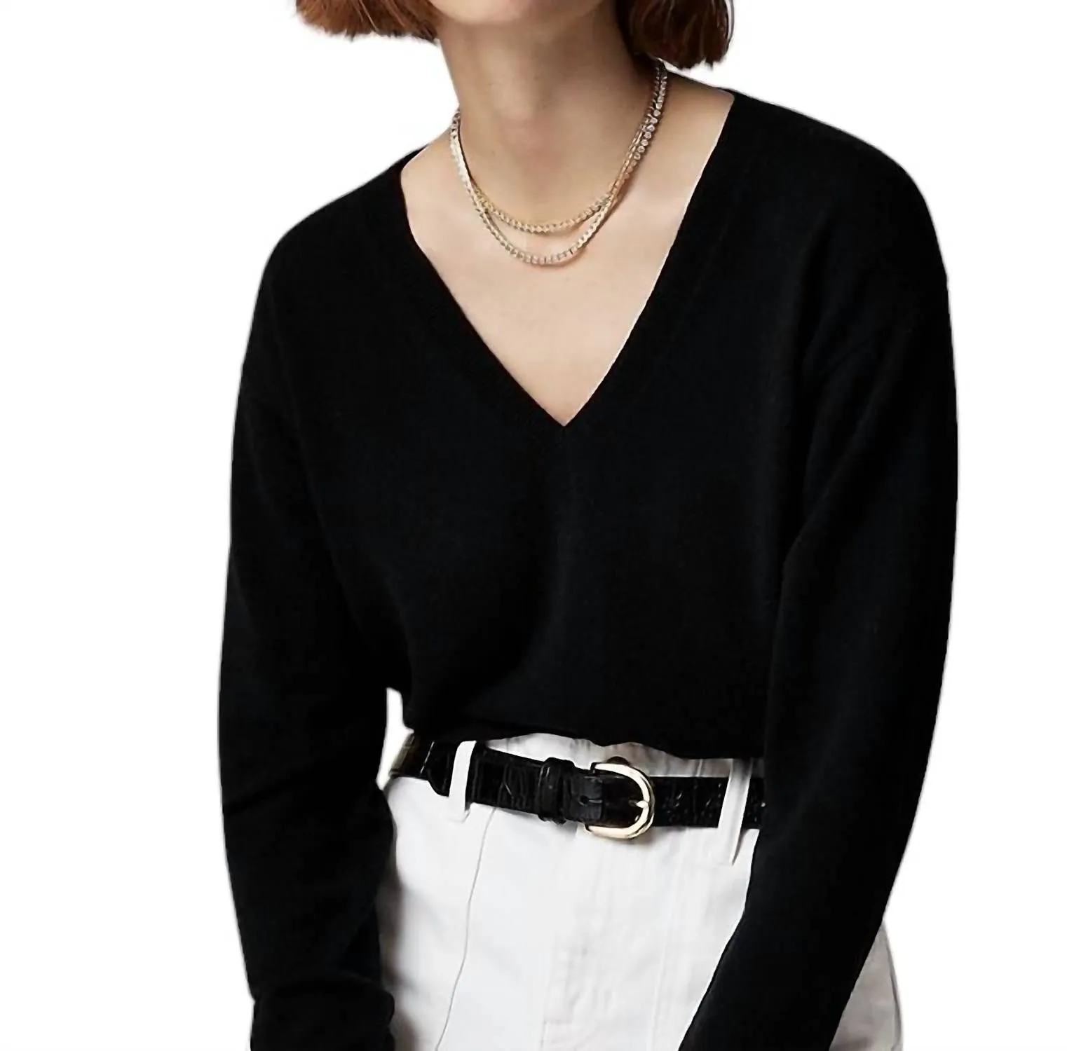 Cashmere Shrunken V-Neck Sweater In Black