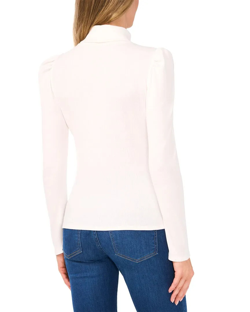 CeCe Rib Knit Puff Sleeve Turtleneck Top