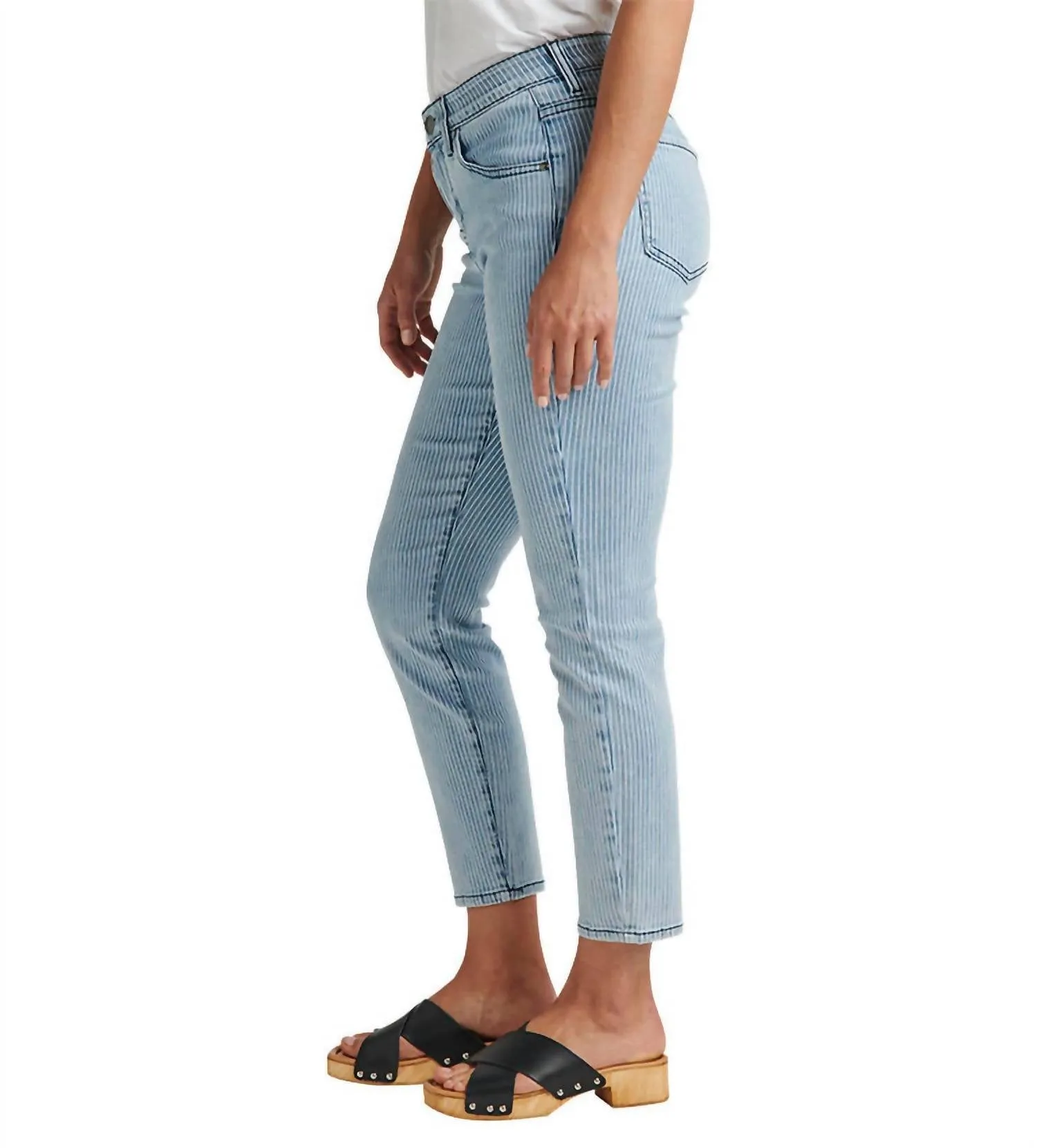 Cecilia Mid Rise Skinny Jean In Bleached-Stripe