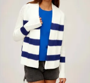 Cely Cropped Cardigan In White/blue