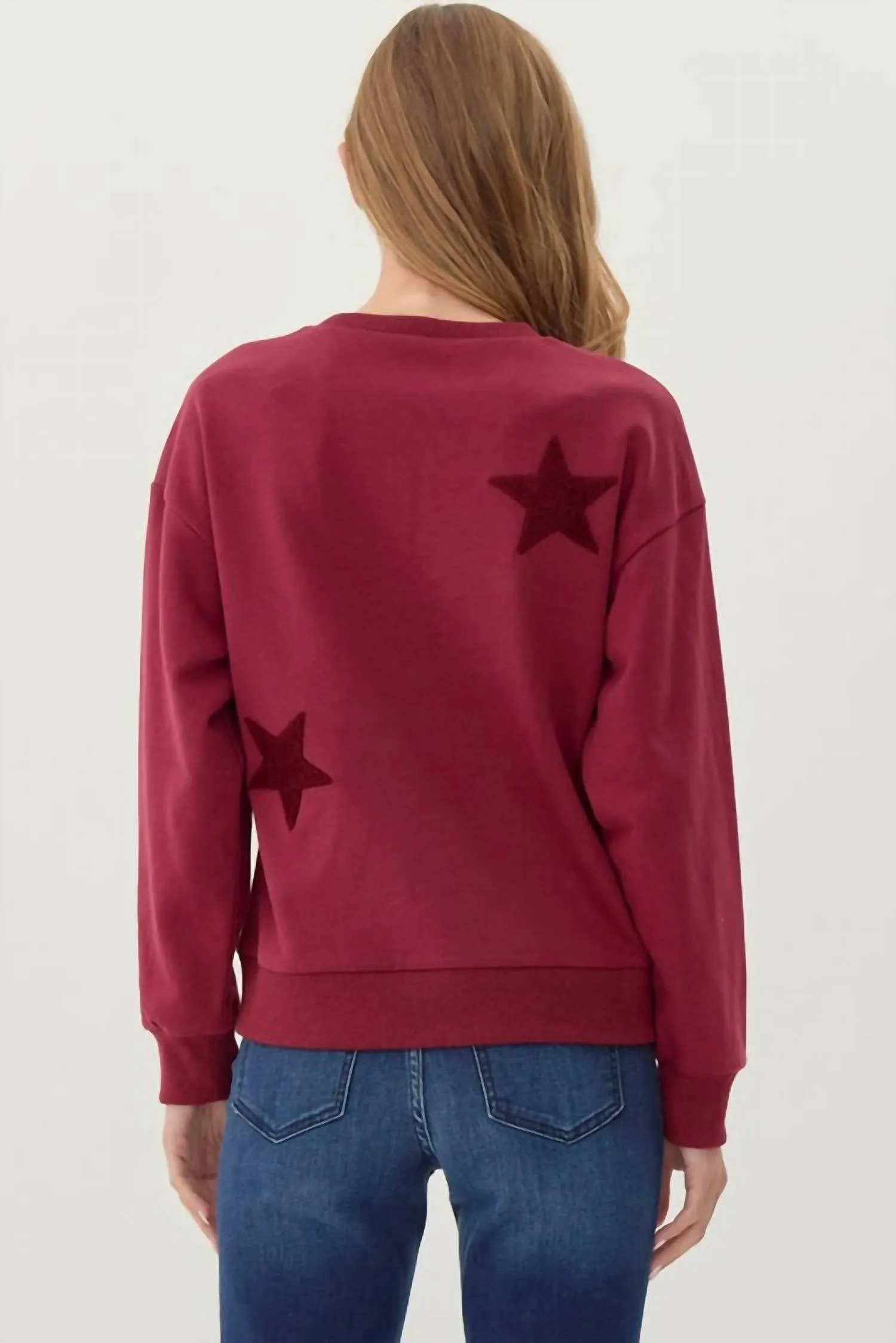 Chenille Stars Sweatshirt In Burgundy