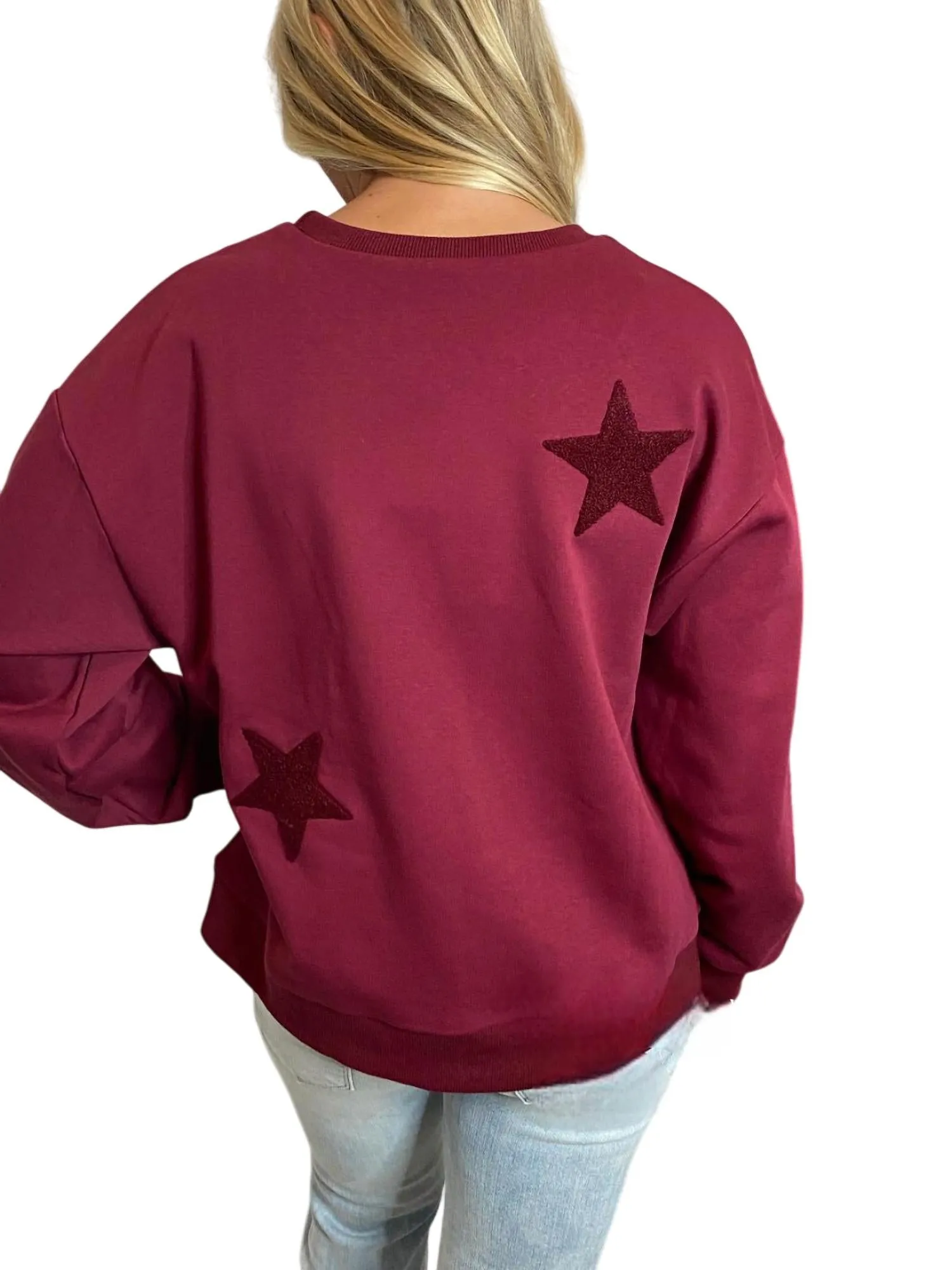 Chenille Stars Sweatshirt In Burgundy