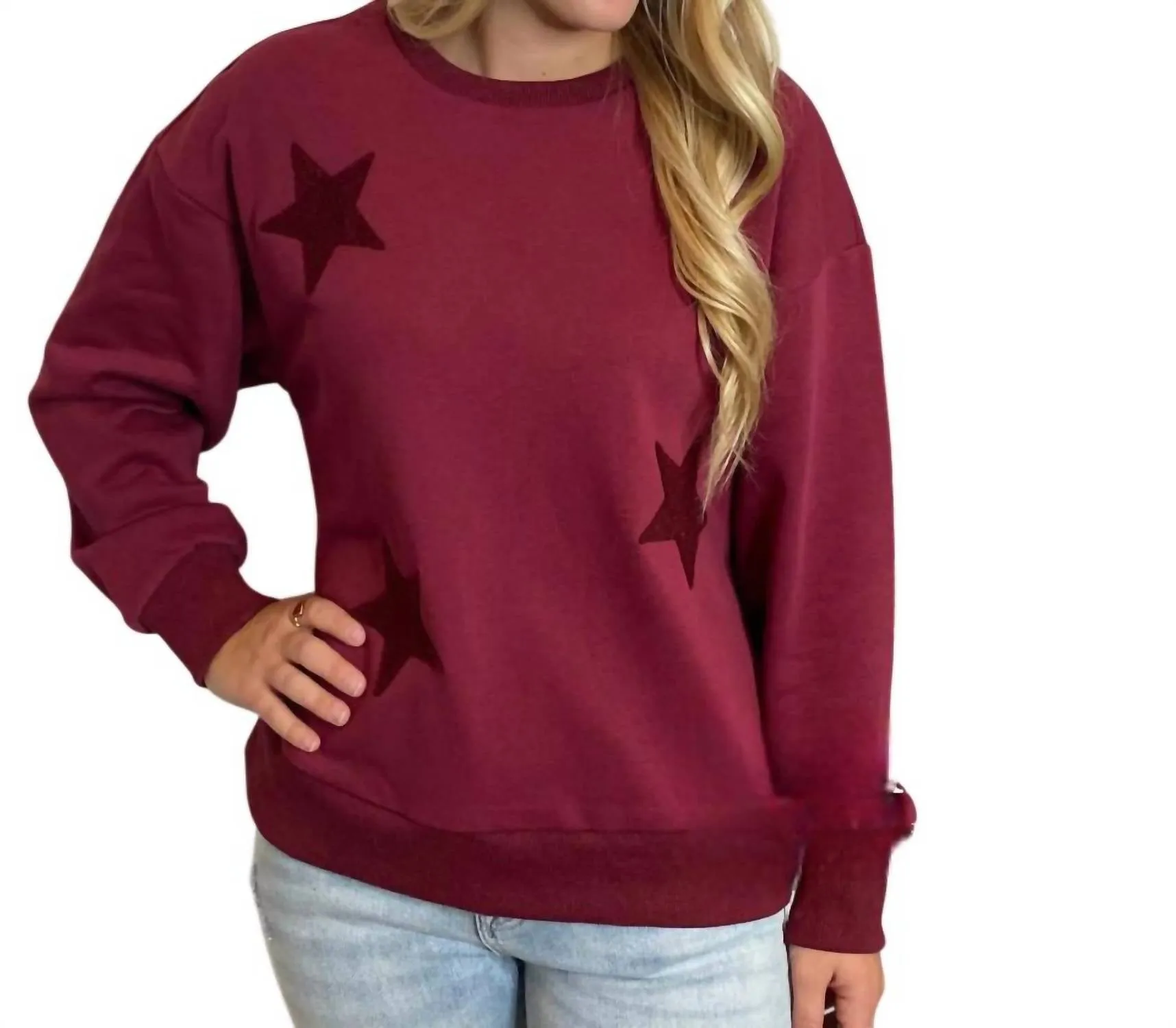 Chenille Stars Sweatshirt In Burgundy
