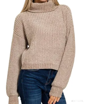 Chenille Turtleneck Sweater In Brown