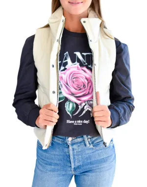 Chevron Quilted Vest In Beige