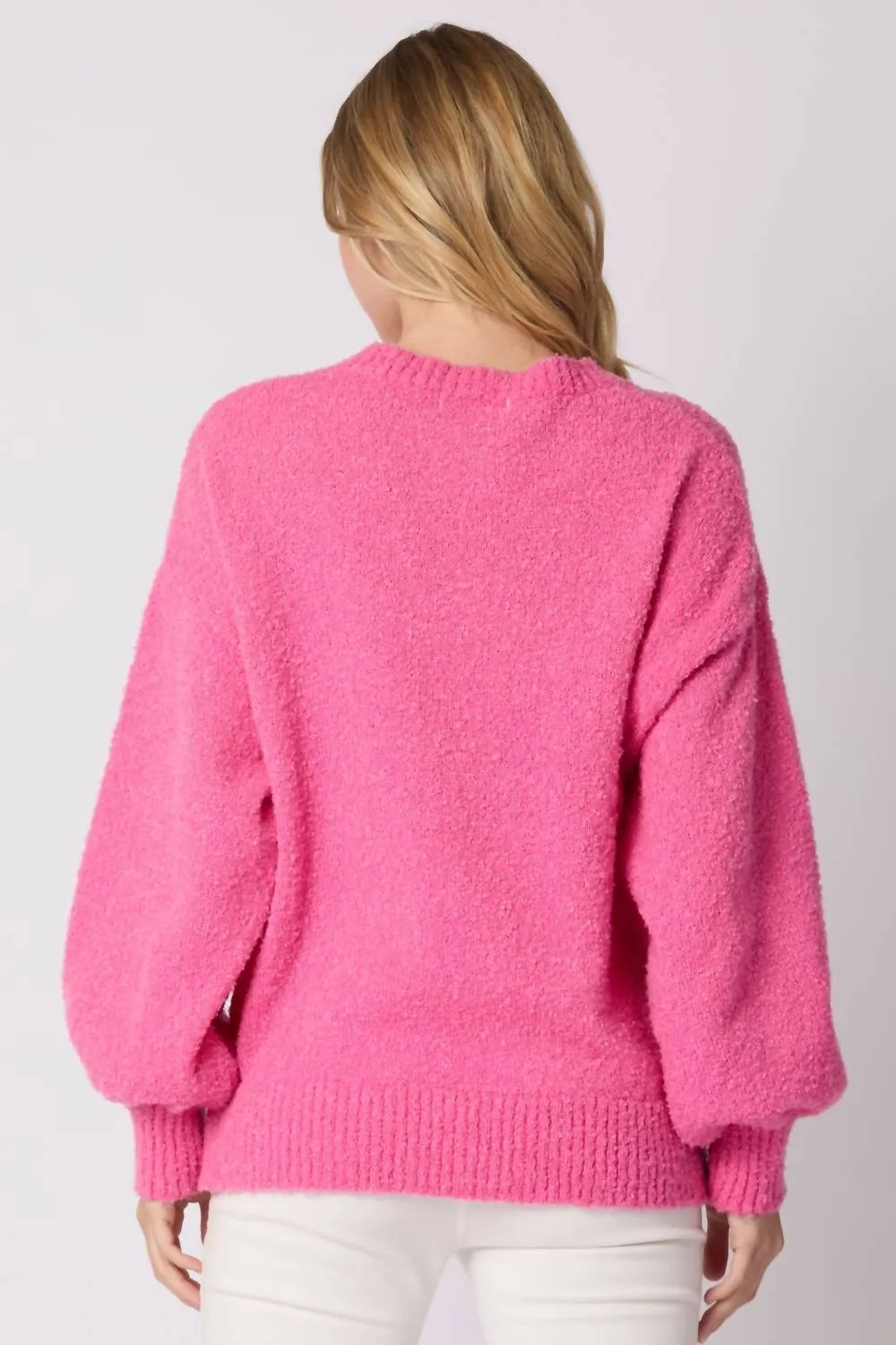 Christmas Tree Lurex Thread Embroidery Sweater In Pink