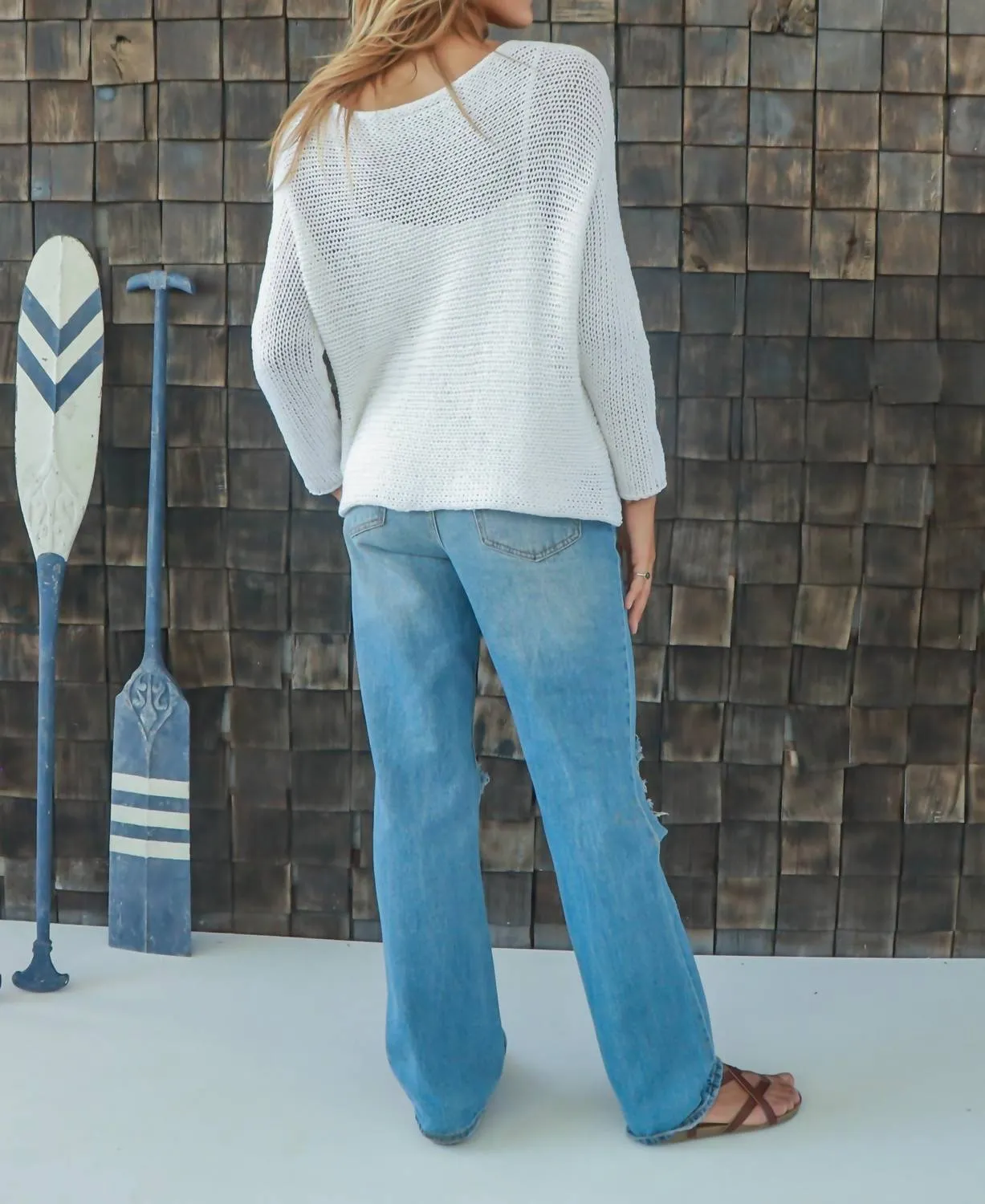 Chunky Lake Crew Cotton Sweater In Breaker White/ Azurine