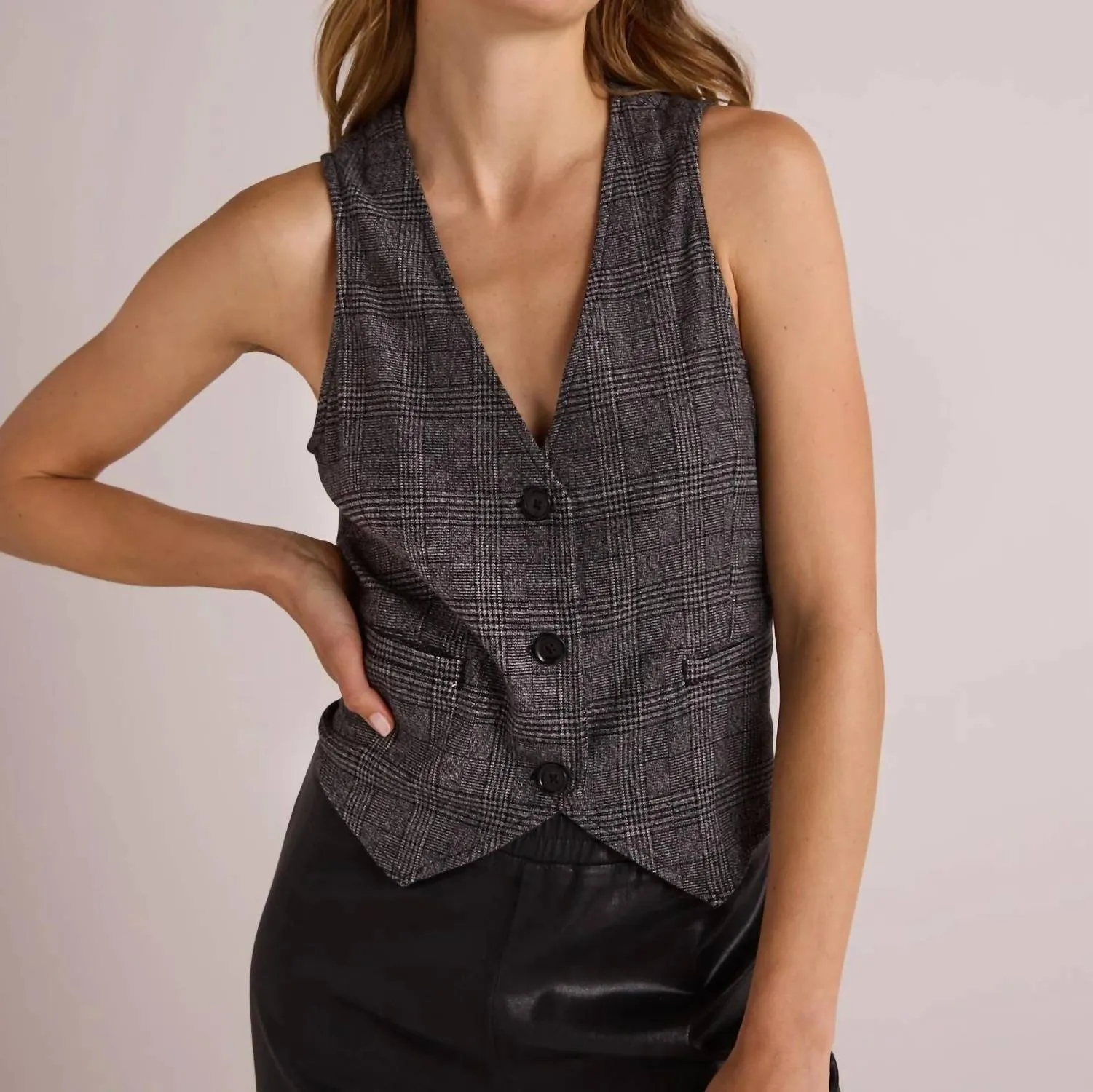 Cinch Back Vest In Glencheck Plaid