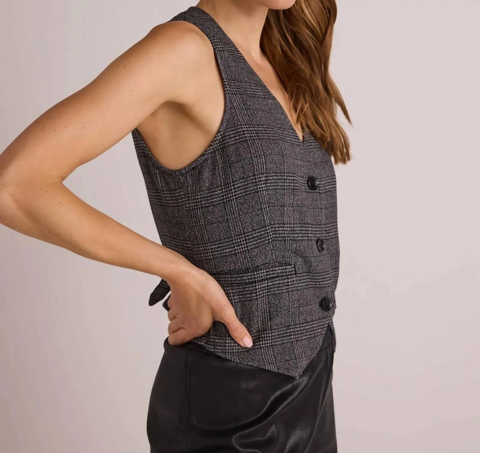 Cinch Back Vest In Glencheck Plaid
