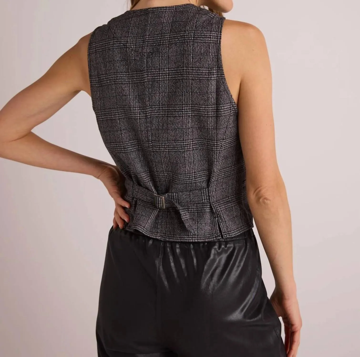 Cinch Back Vest In Glencheck Plaid