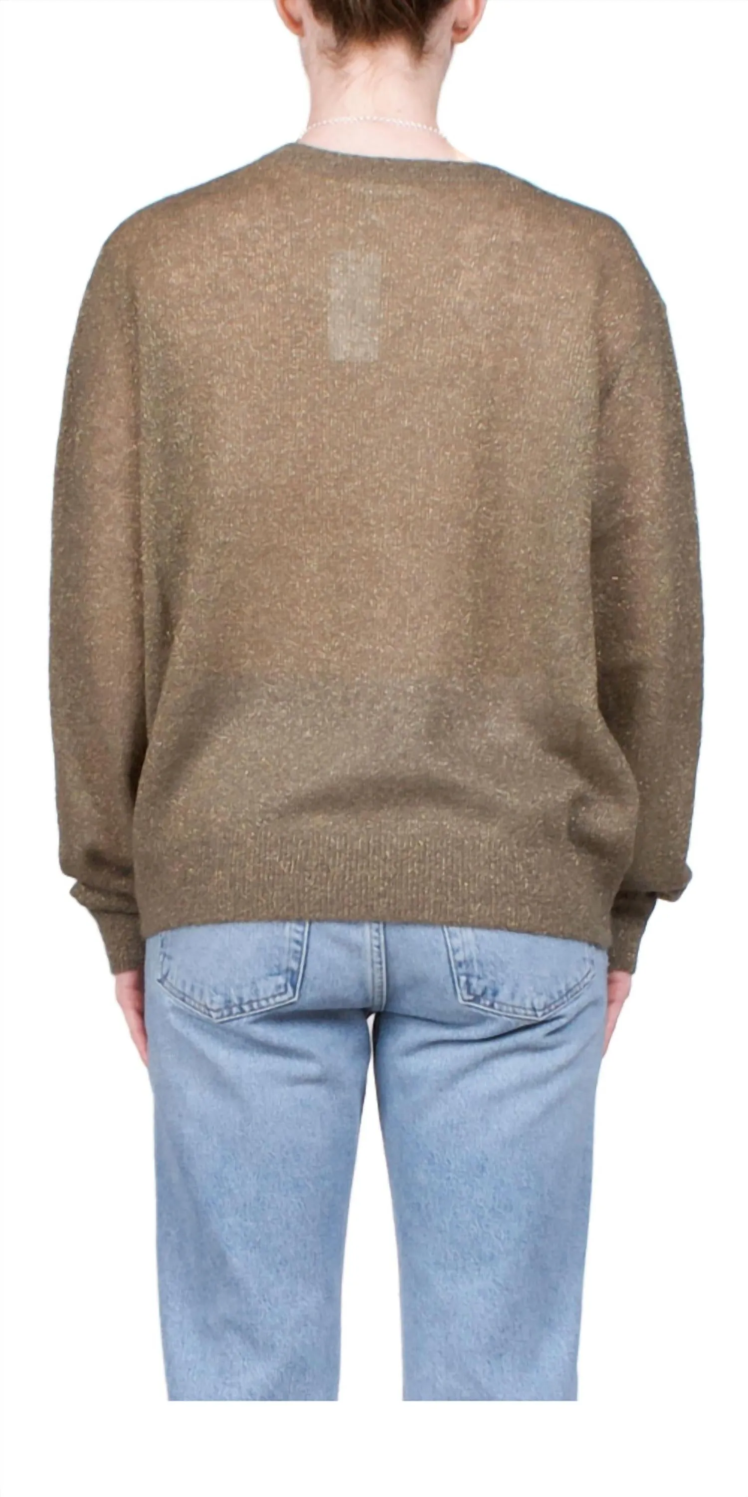 Classic V-Neck Sweater In Metallic Khaki