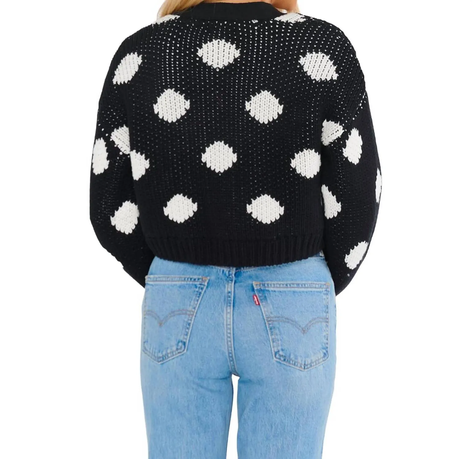 Clemmie Cardigan In Black & White Polka Dots