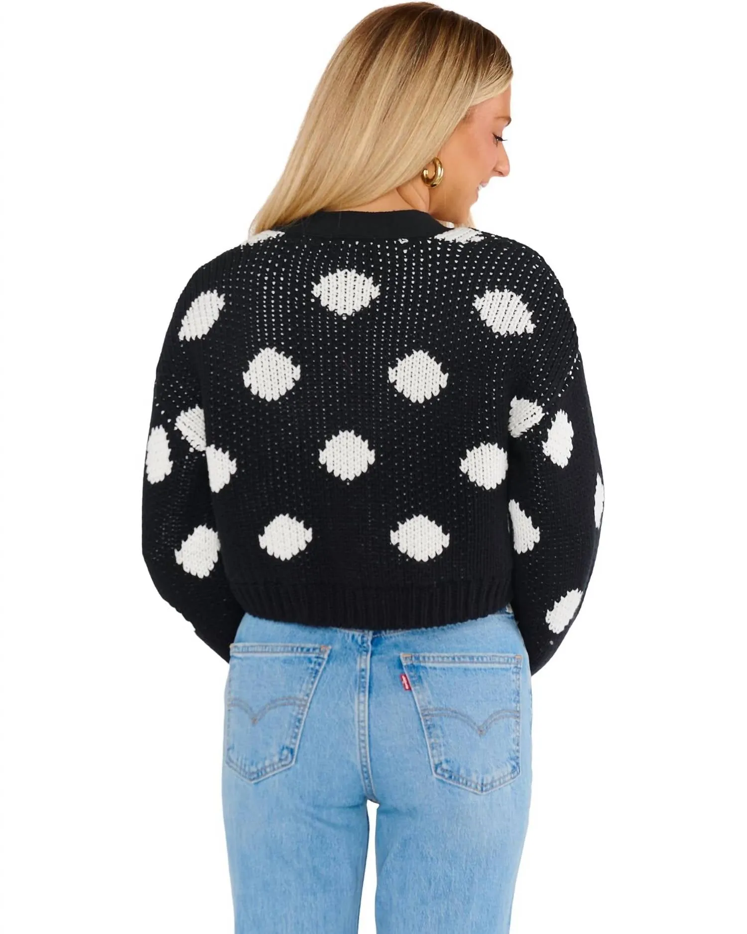 Clemmie Cardigan In Black & White Polka Dots