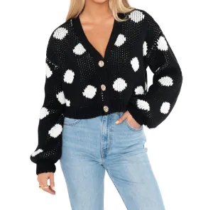 Clemmie Cardigan In Black & White Polka Dots