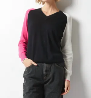 Collage V-Neck Sweater In Black