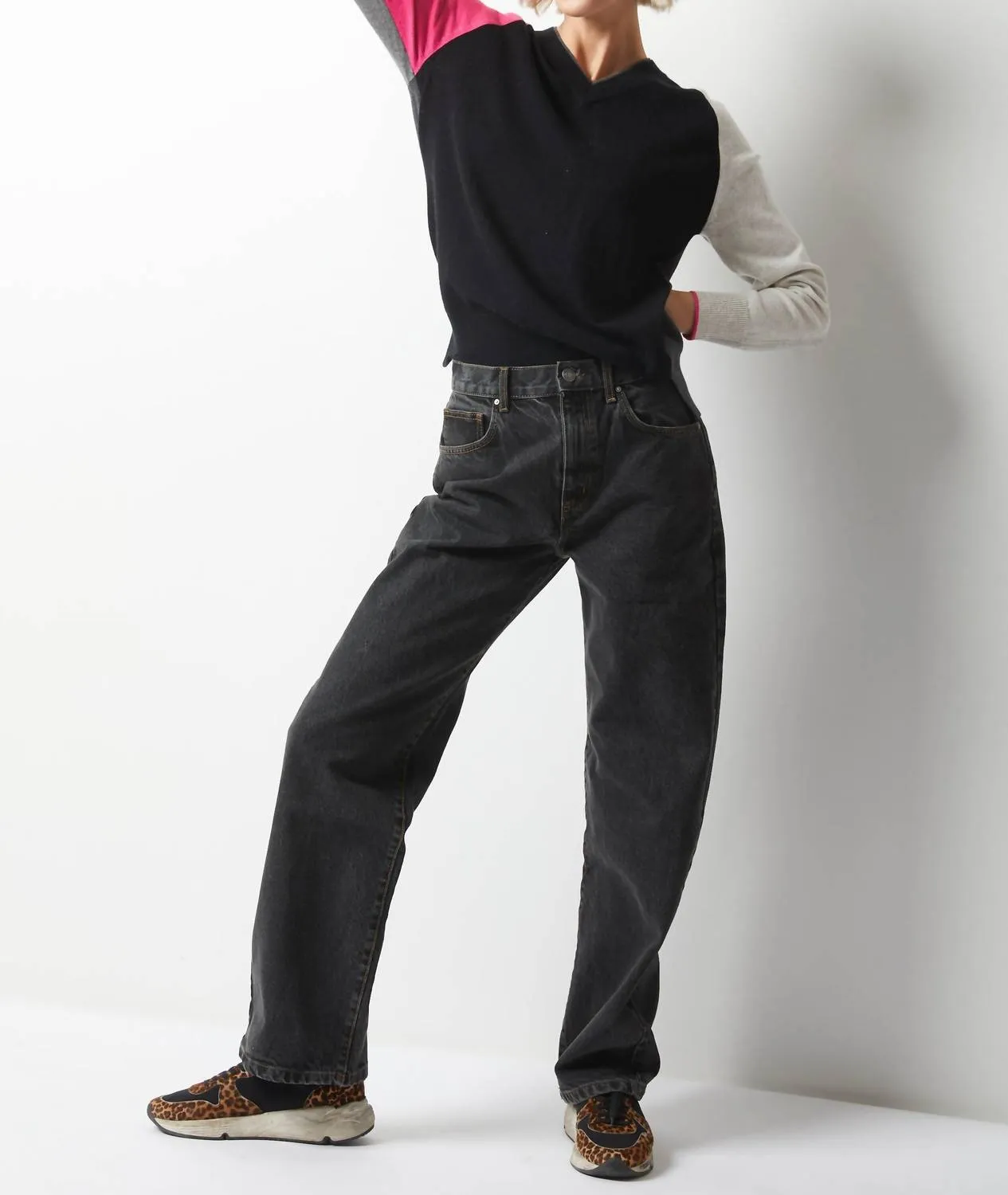 Collage V-Neck Sweater In Black