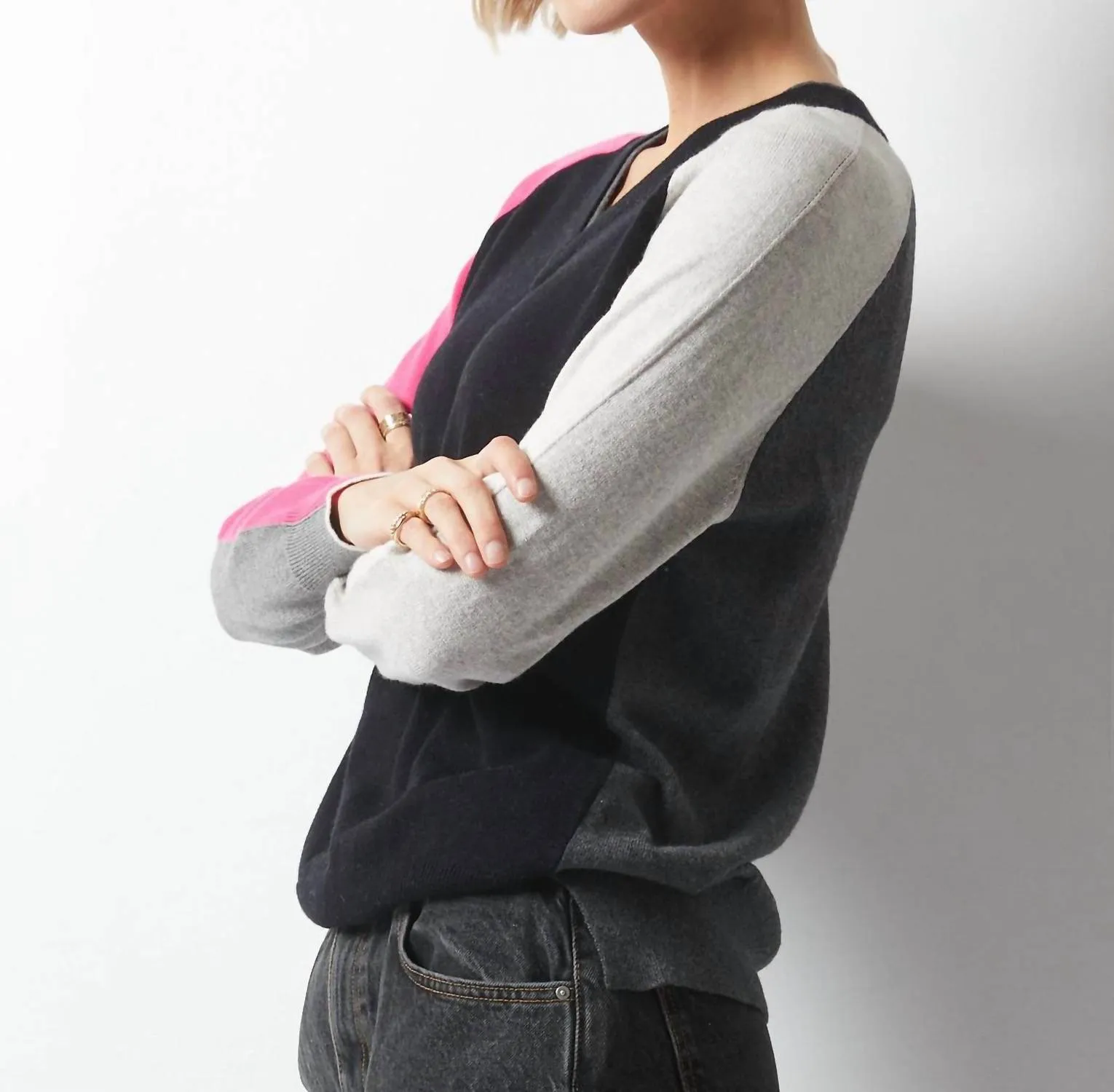 Collage V-Neck Sweater In Black