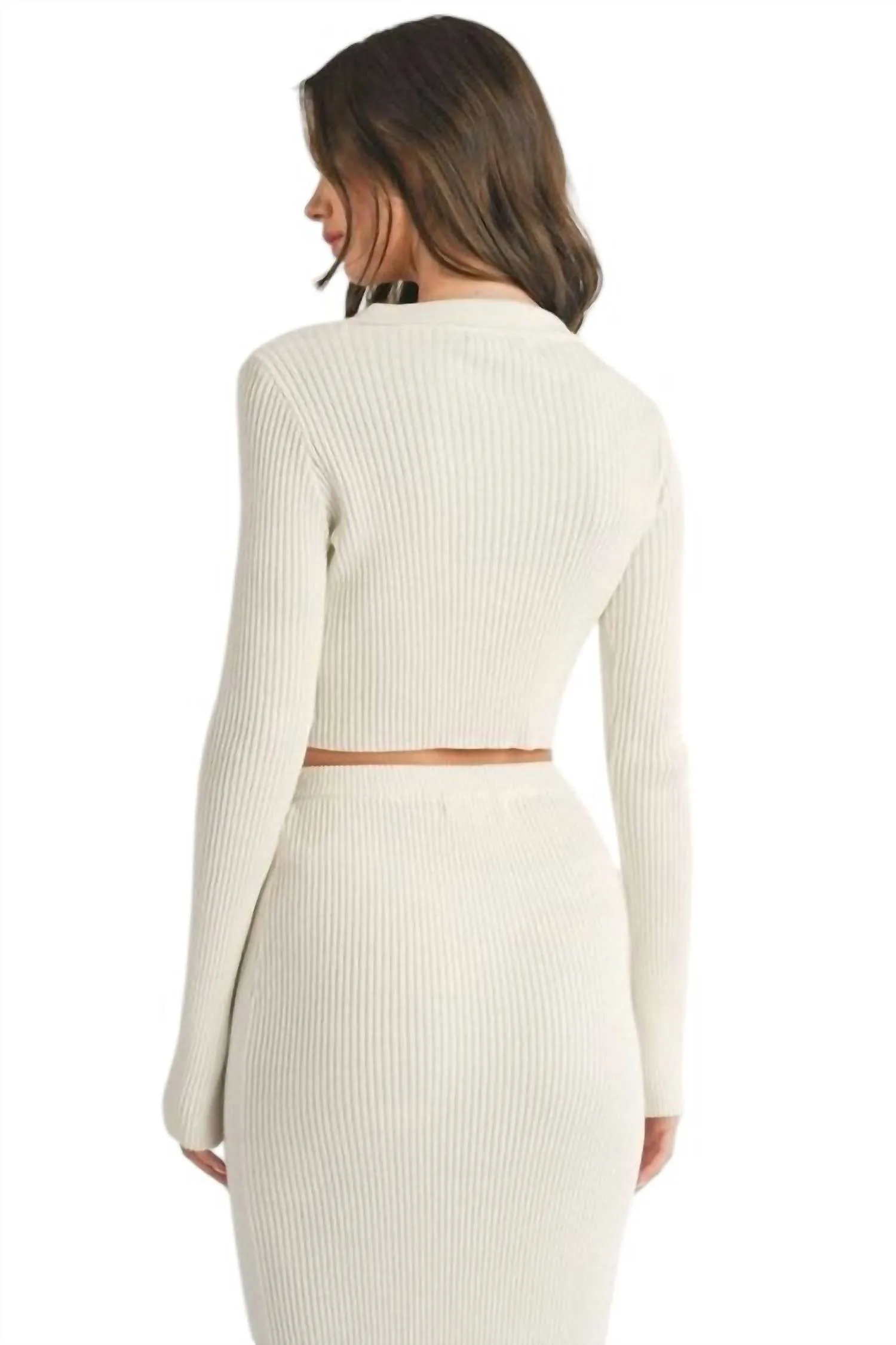 Collared Front Button Ribbed Sweater In Top