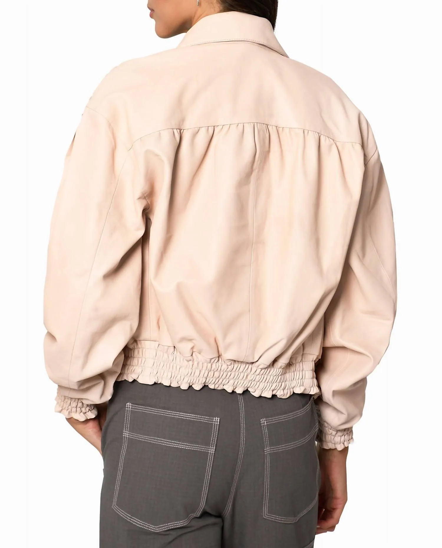 Collared Leather Jacket In Blush