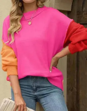 Color Block Sweater In Pink