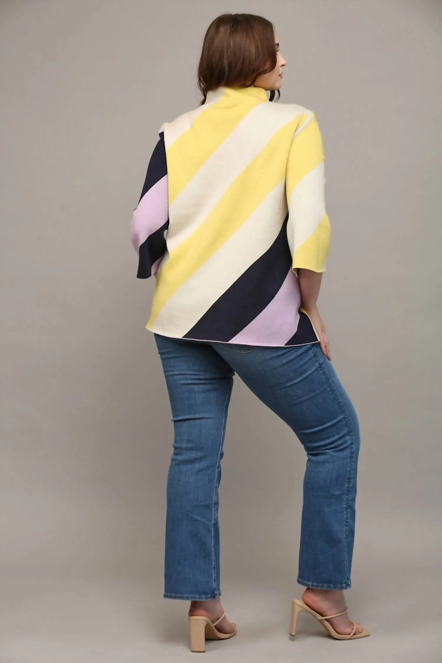Color Block Sweater - Plus In Yellow/lilac/navy