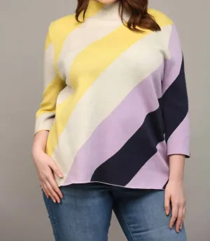 Color Block Sweater - Plus In Yellow/lilac/navy