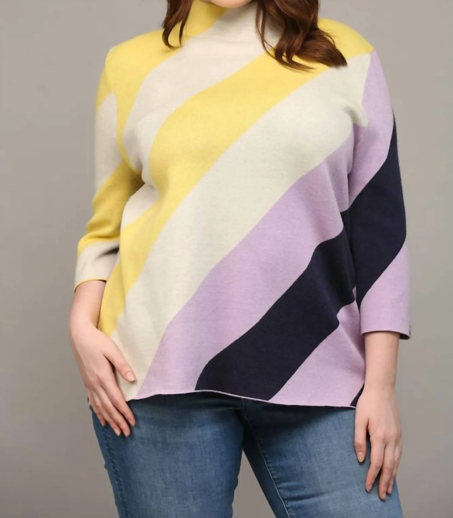 Color Block Sweater - Plus In Yellow/lilac/navy