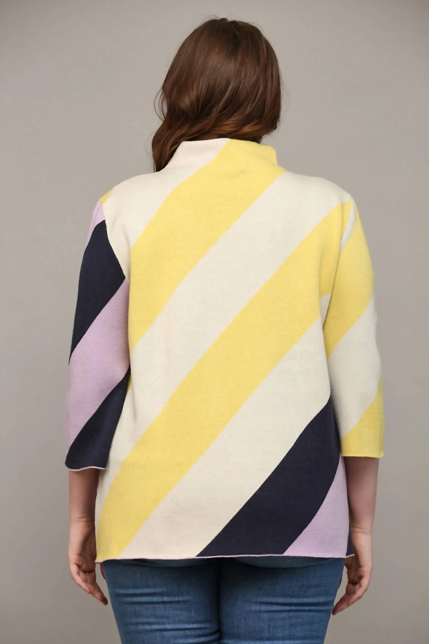 Color Block Sweater - Plus In Yellow/lilac/navy