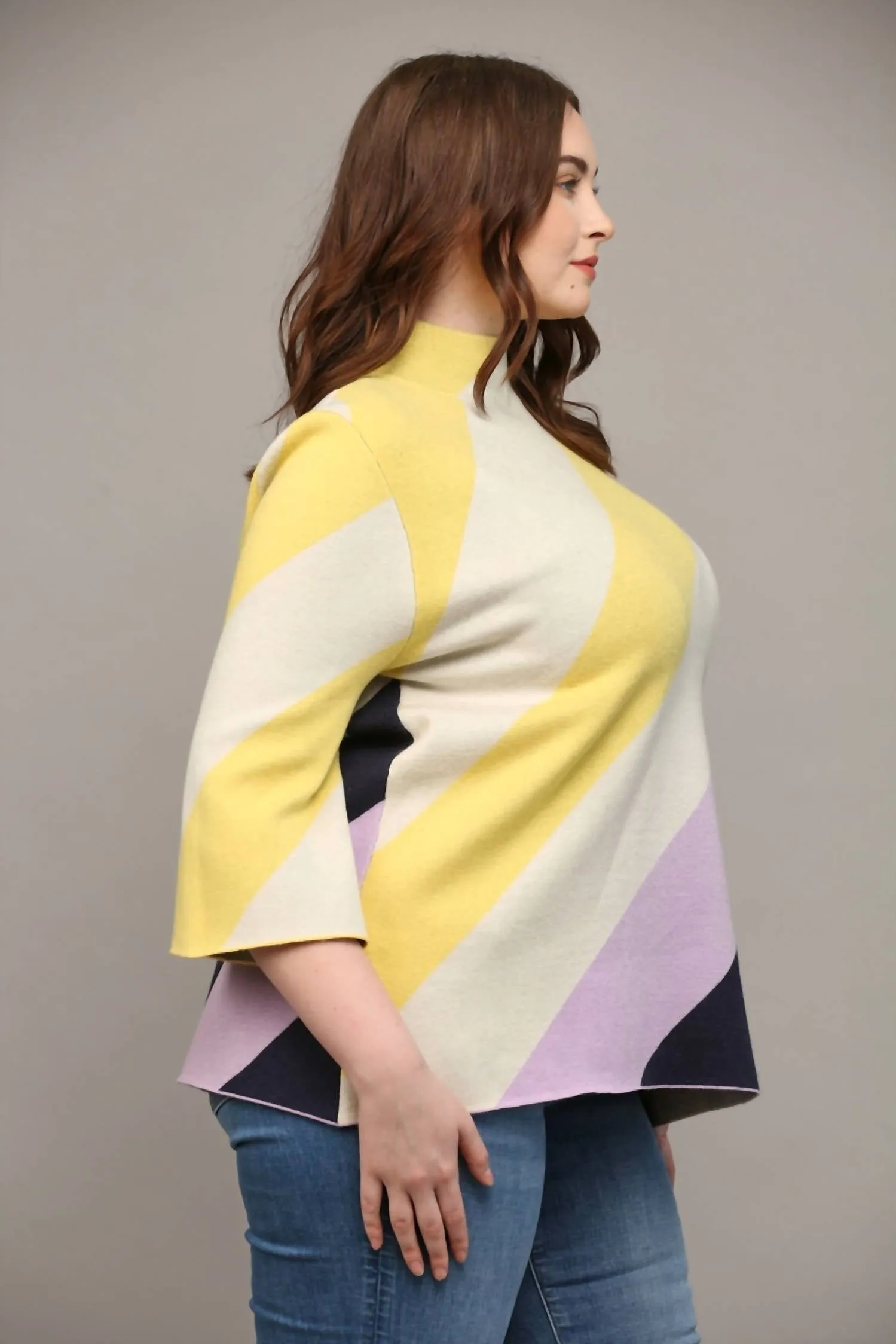 Color Block Sweater - Plus In Yellow/lilac/navy