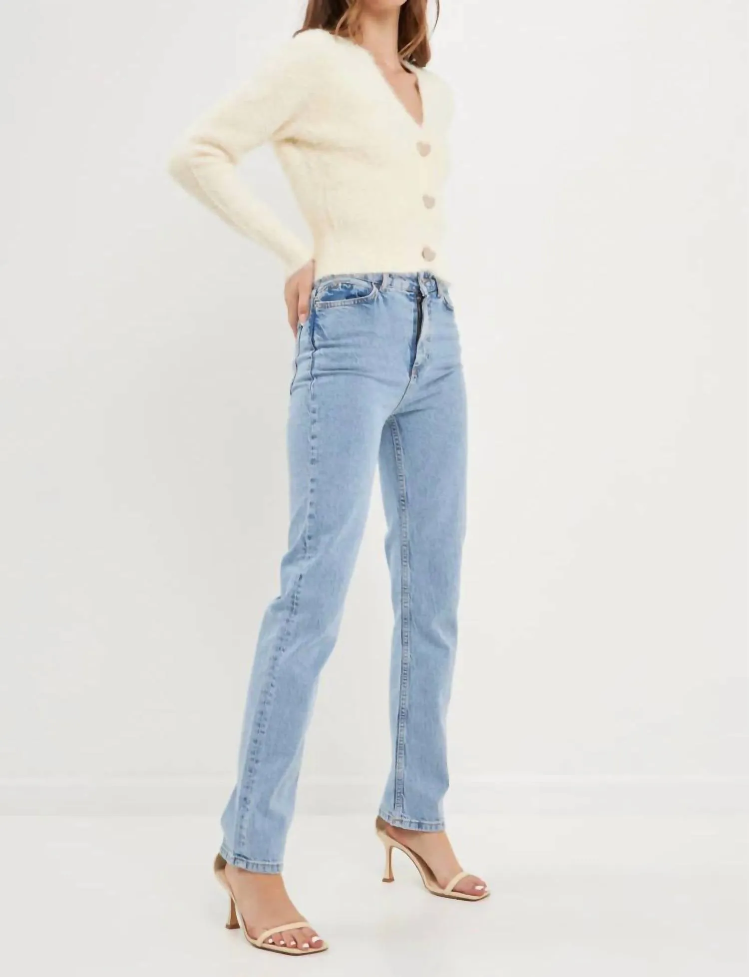 Cora Heart Button Sweater In Cream