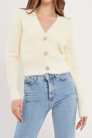 Cora Heart Button Sweater In Cream