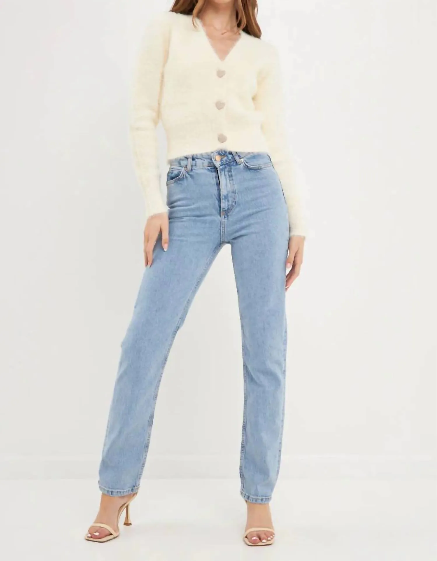 Cora Heart Button Sweater In Cream