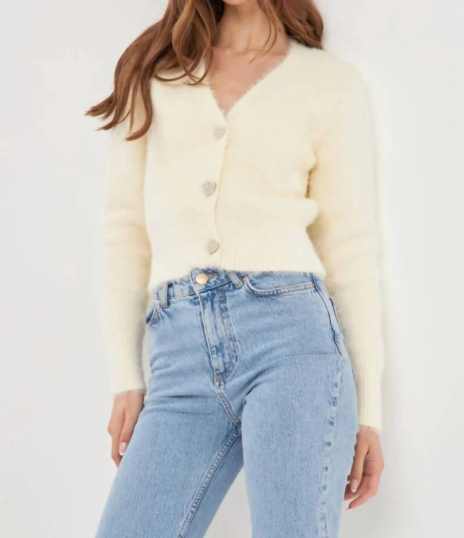 Cora Heart Button Sweater In Cream