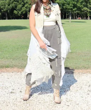 Corduroy Vest With Tiered Hankerchief Skirt In Brown