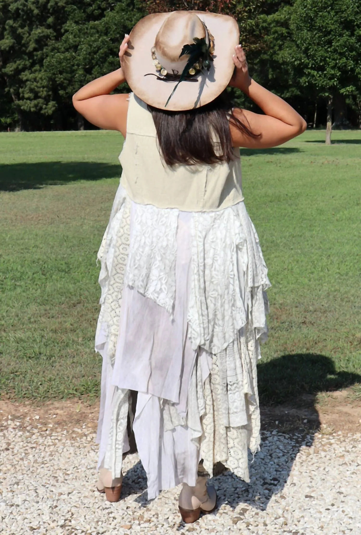 Corduroy Vest With Tiered Hankerchief Skirt In Brown