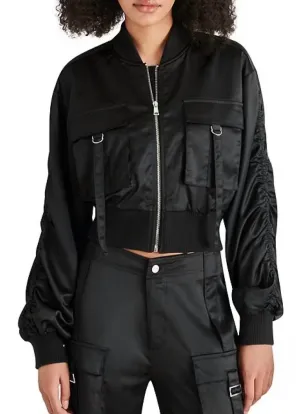 Costa Silk Utility Cropped Bomber Jacket In Black