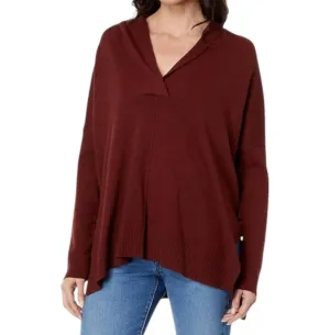 Cotton Blend Oversized Shawl Collar Sweater In Mahogany