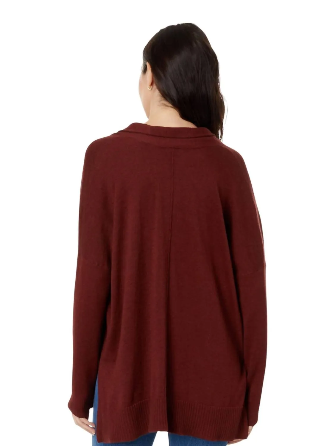 Cotton Blend Oversized Shawl Collar Sweater In Mahogany