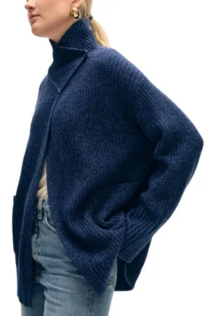 Cotton Cashmere Blend Coatigan In Blue Marl