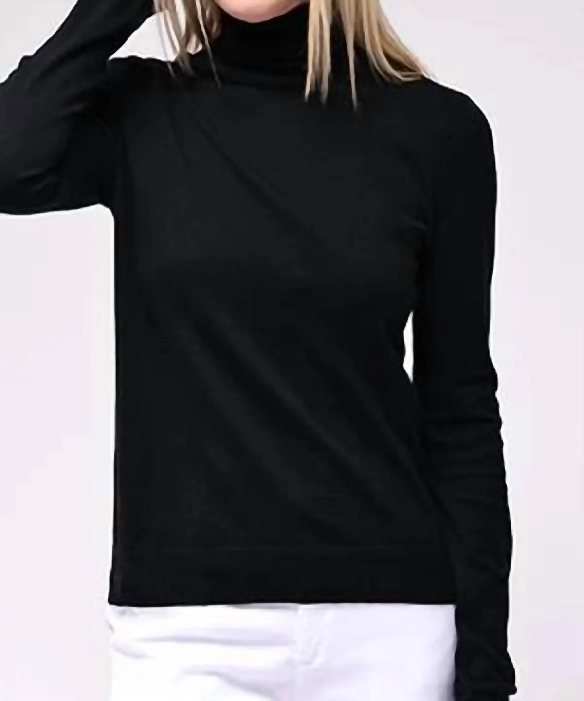 Cotton Cashmere Long Sleeve Turtleneck In Black