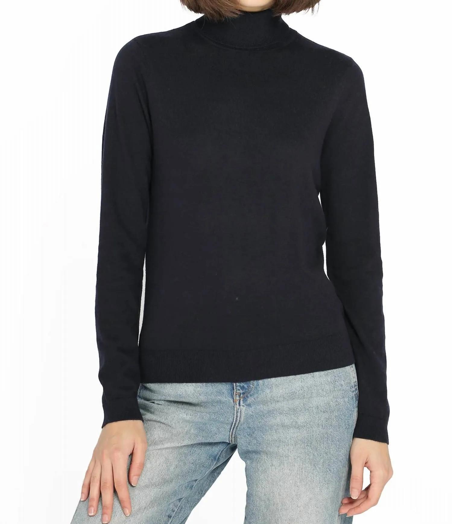 Cotton Cashmere Long Sleeve Turtleneck In Black
