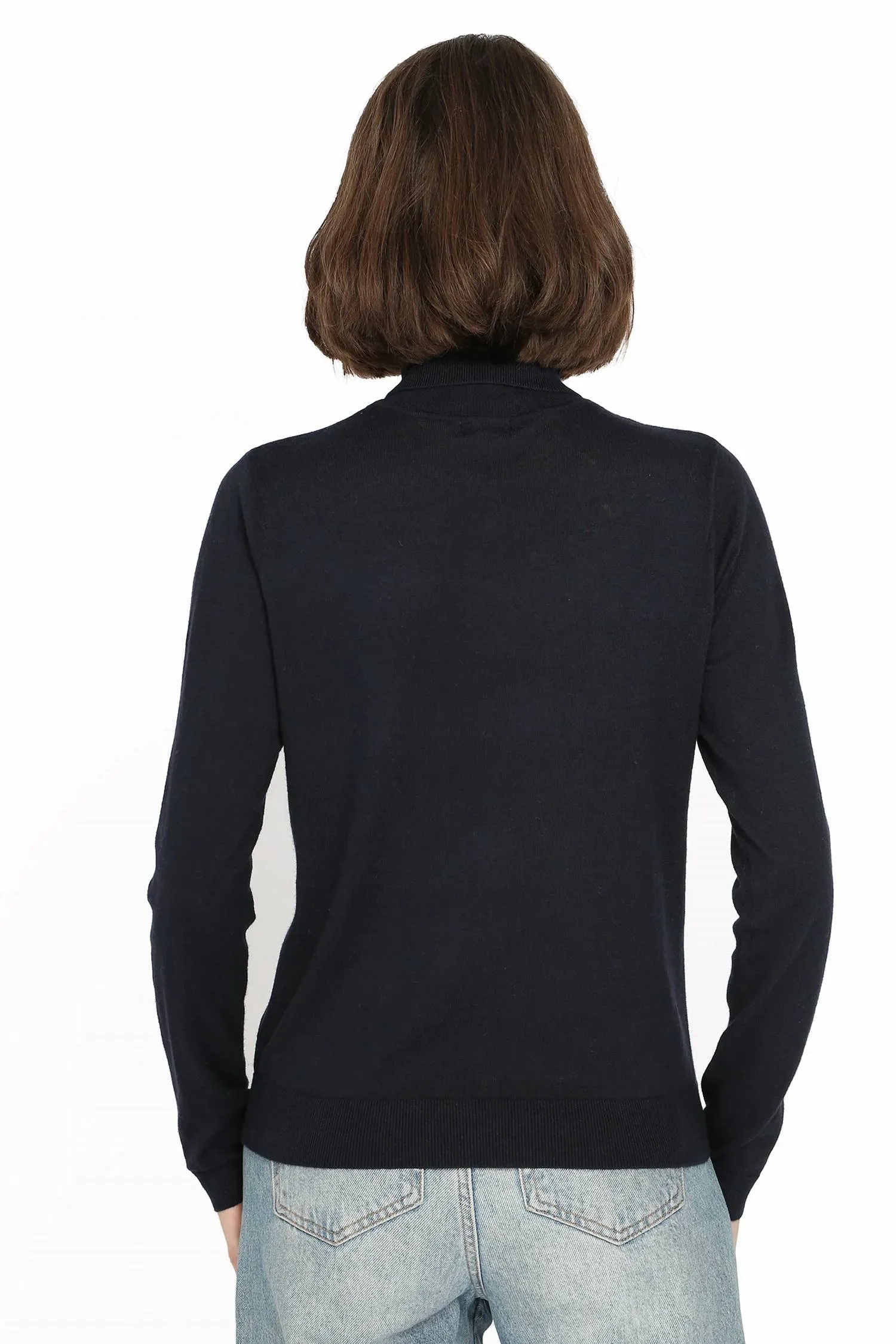 Cotton Cashmere Long Sleeve Turtleneck In Black