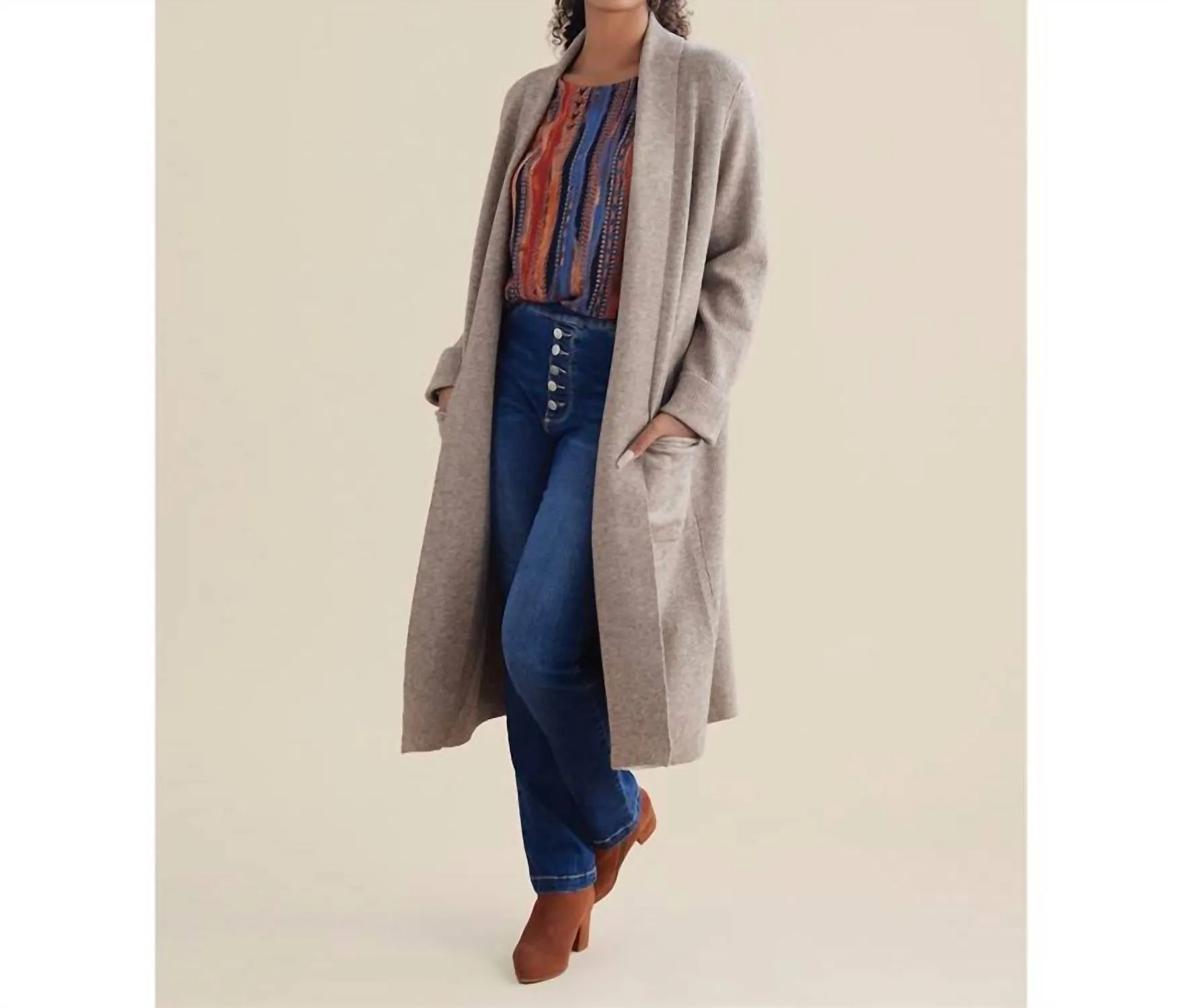 Cozette Cardigan Duster In Taupe