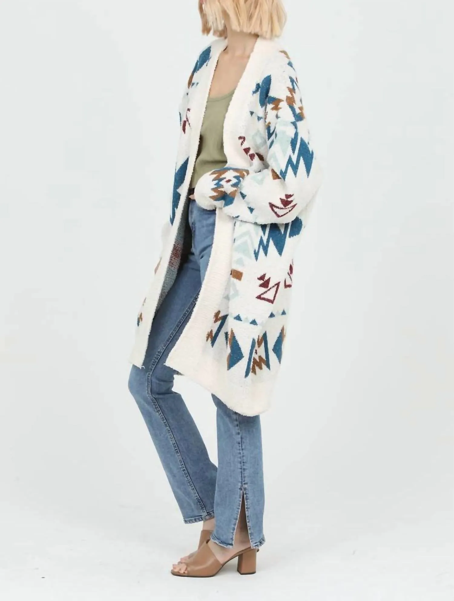Cozy Aztec Cardigan Sweater In Ivory-Juniper