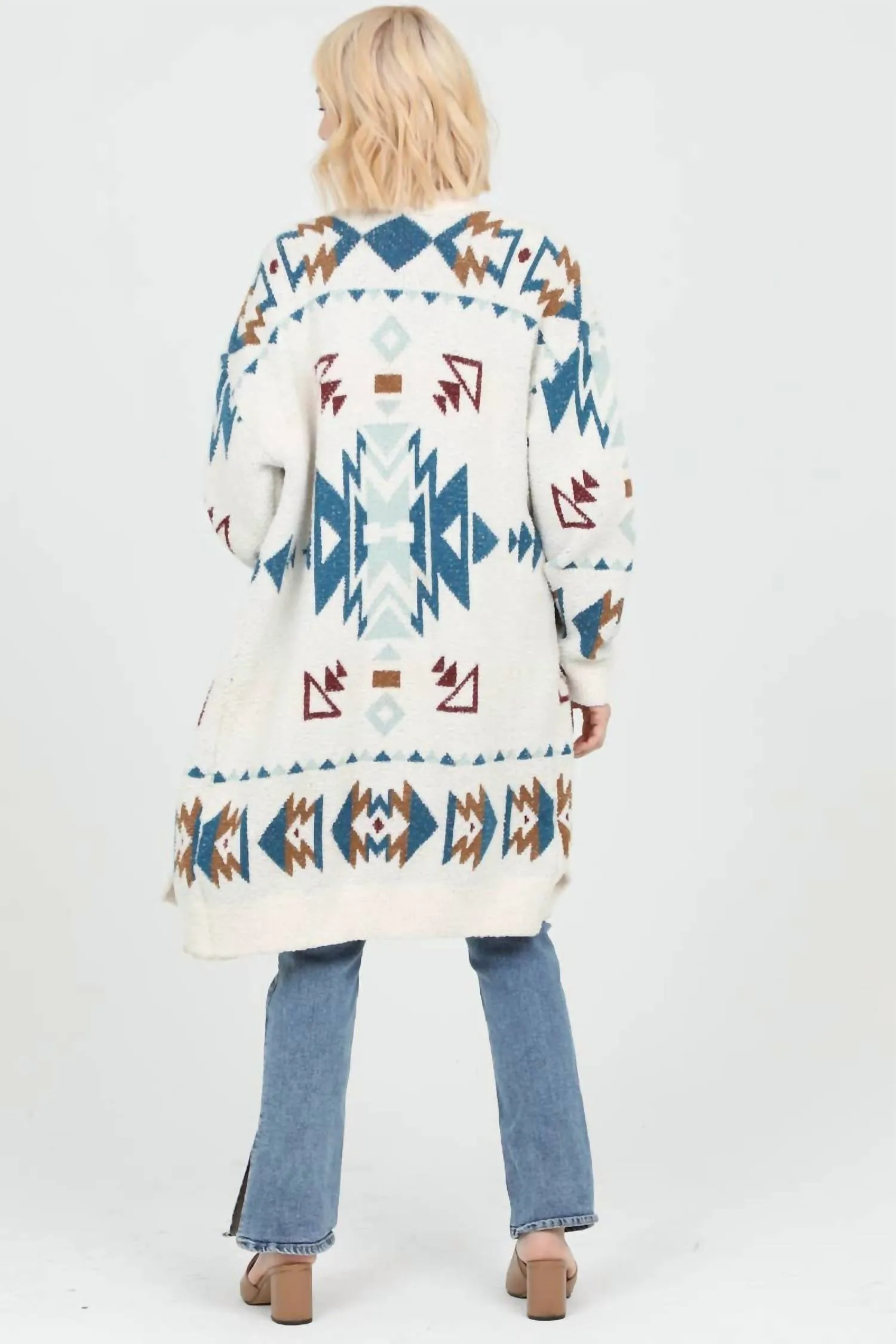 Cozy Aztec Cardigan Sweater In Ivory-Juniper