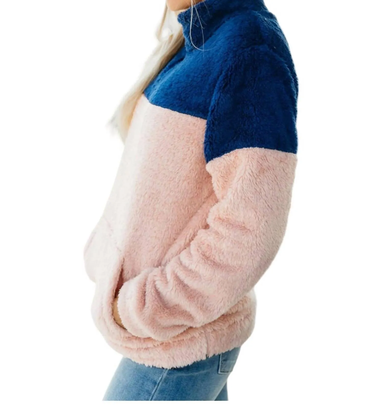 Cozy Dreams Pullover In Navy And Pink