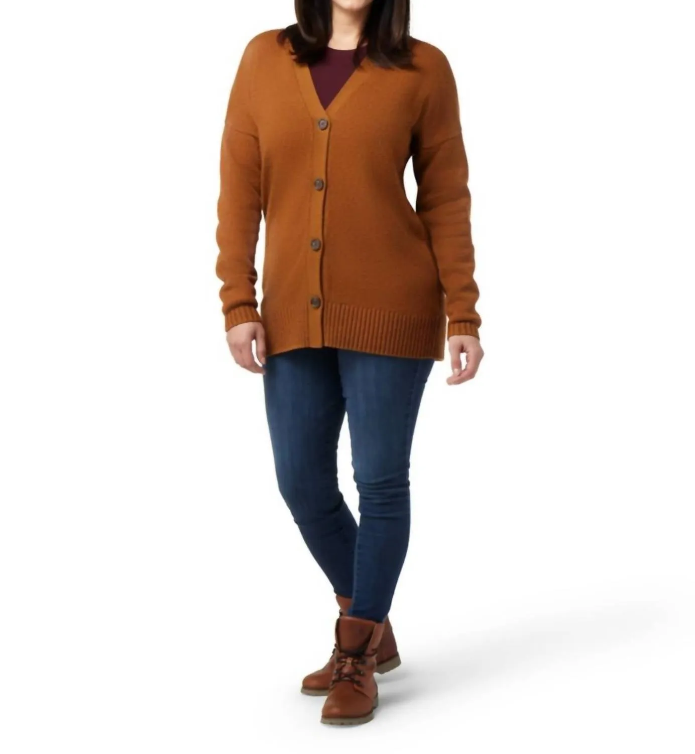 Cozy Lodge Merino Wool Boyfriend Cardigan Sweater In Acorn Heather