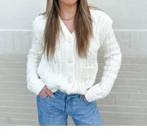 Cozy Stitches Cable Knit Cardigan In Ivory