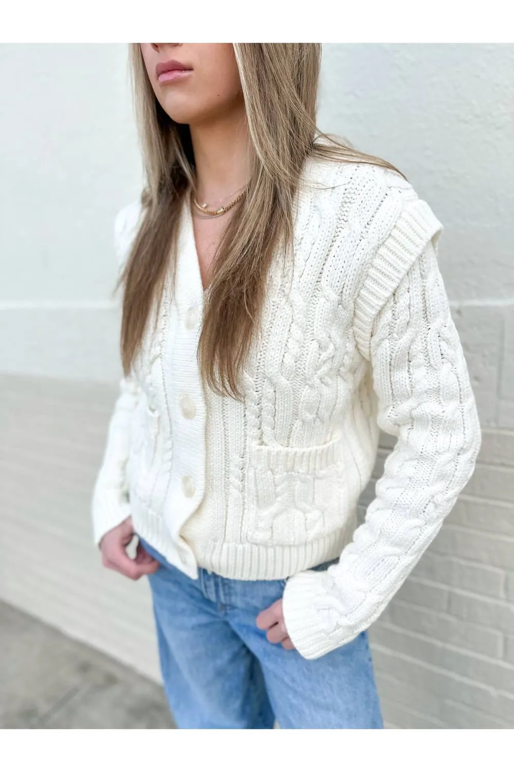 Cozy Stitches Cable Knit Cardigan In Ivory