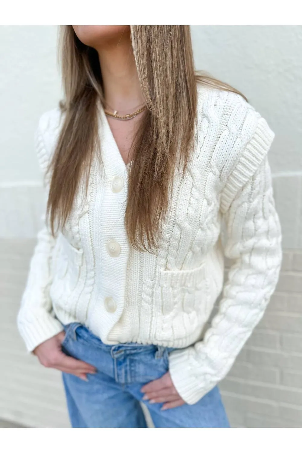 Cozy Stitches Cable Knit Cardigan In Ivory